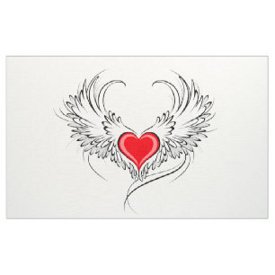 Red Angel Heart with wings Fabric
