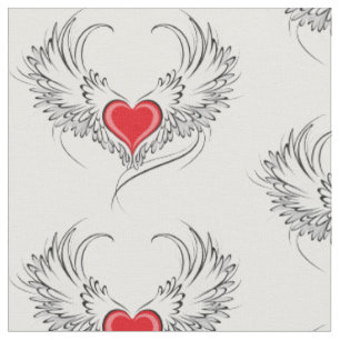 Red Angel Heart with wings Fabric