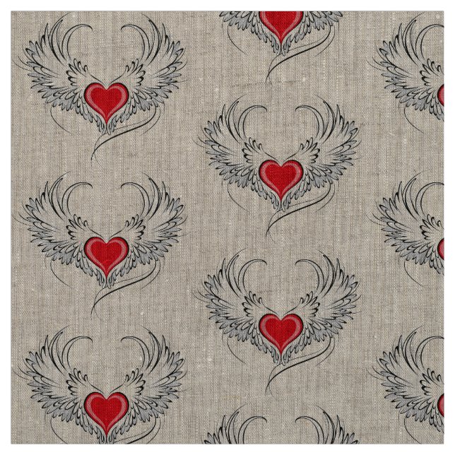 Red Angel Heart with wings Fabric (Swatch)