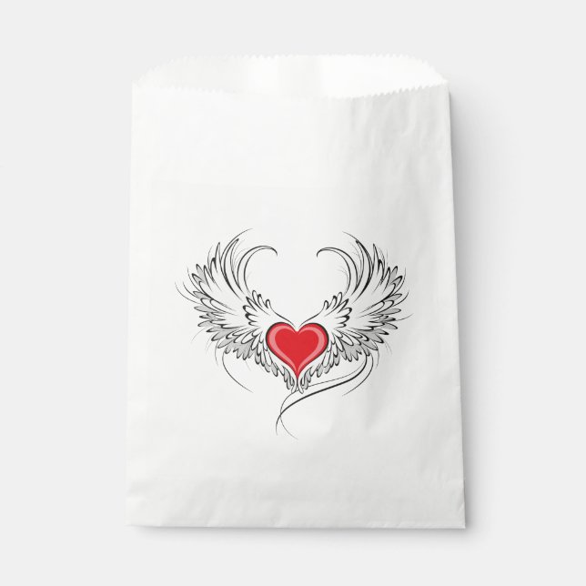 Red Angel Heart with wings Favour Bag (Front)
