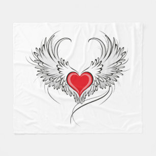 Red Angel Heart with wings Fleece Blanket