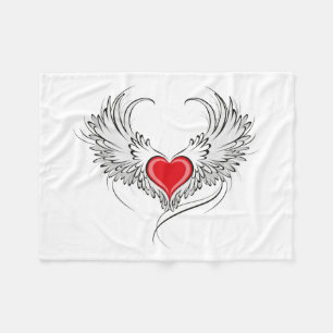 Red Angel Heart with wings Fleece Blanket