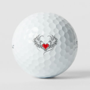 Red Angel Heart with wings Golf Balls