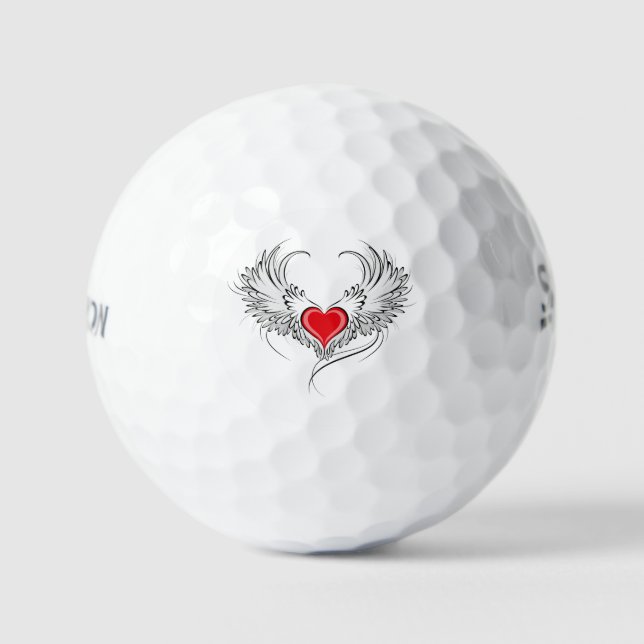 Red Angel Heart with wings Golf Balls (Front)