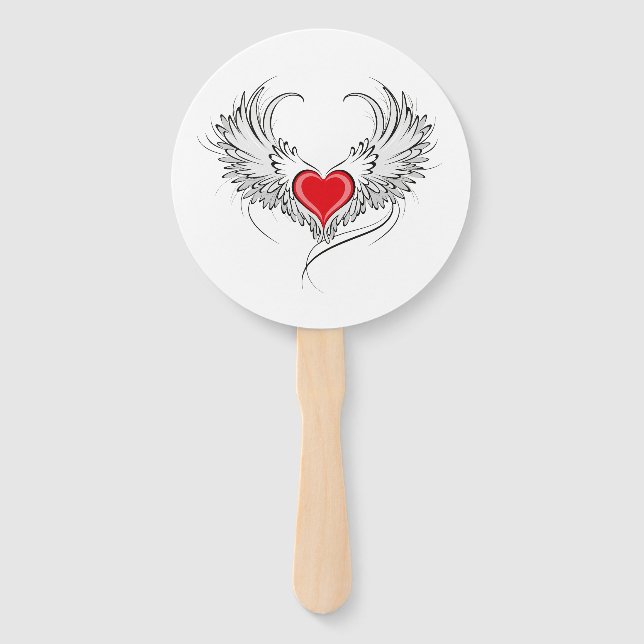 Red Angel Heart with wings Hand Fan (Front)