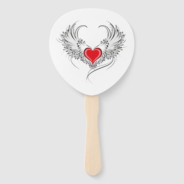 Red Angel Heart with wings Hand Fan (Front)