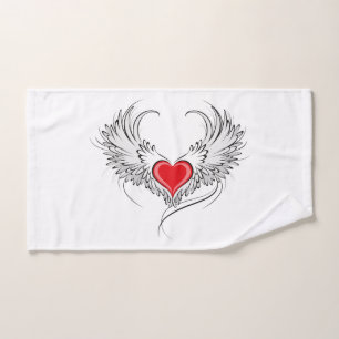 Red Angel Heart with wings Hand Towel