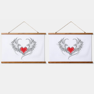 Red Angel Heart with wings Hanging Tapestry