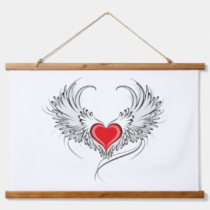 Red Angel Heart with wings Hanging Tapestry