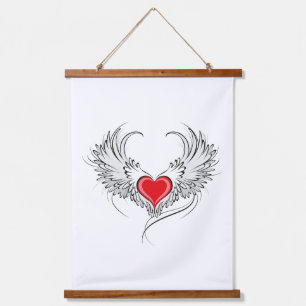 Red Angel Heart with wings Hanging Tapestry