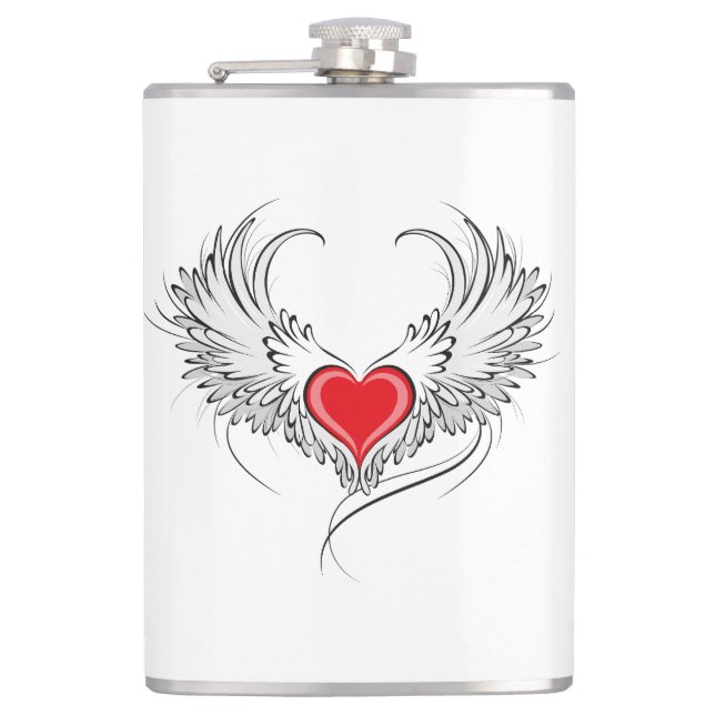 Red Angel Heart with wings Hip Flask (Front)