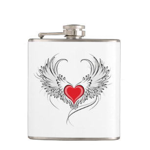 Red Angel Heart with wings Hip Flask
