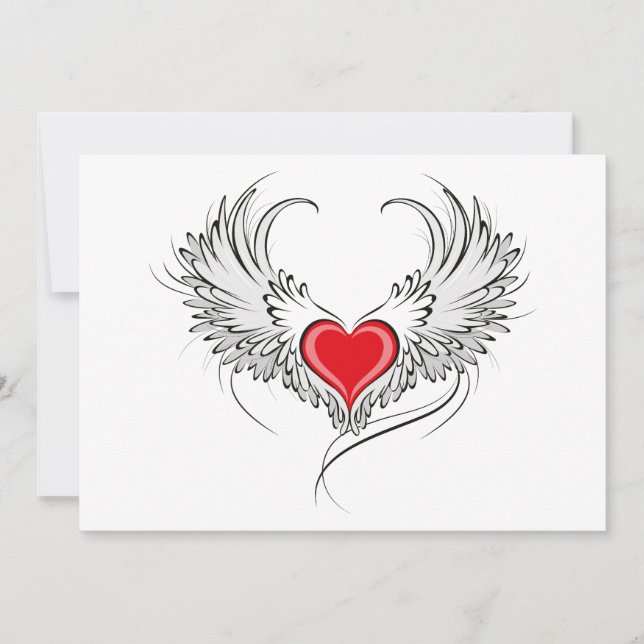 Red Angel Heart with wings Holiday Card (Front)