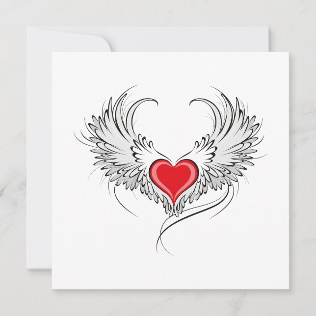 Red Angel Heart with wings Invitation (Front)