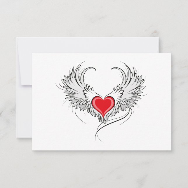 Red Angel Heart with wings Invitation (Front)