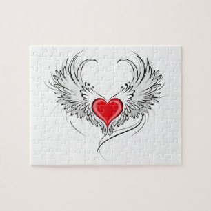 Red Angel Heart with wings Jigsaw Puzzle