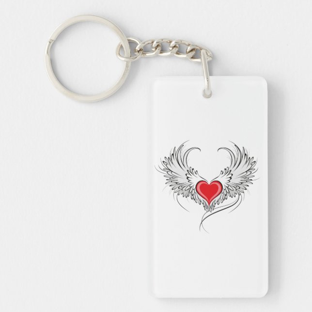 Red Angel Heart with wings Key Ring (Front)