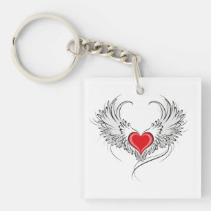 Red Angel Heart with wings Key Ring