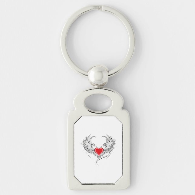 Red Angel Heart with wings Key Ring (Front)