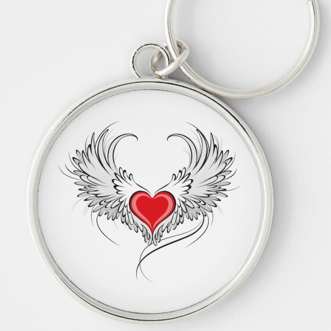 Red Angel Heart with wings Key Ring (Front)