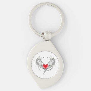 Red Angel Heart with wings Key Ring