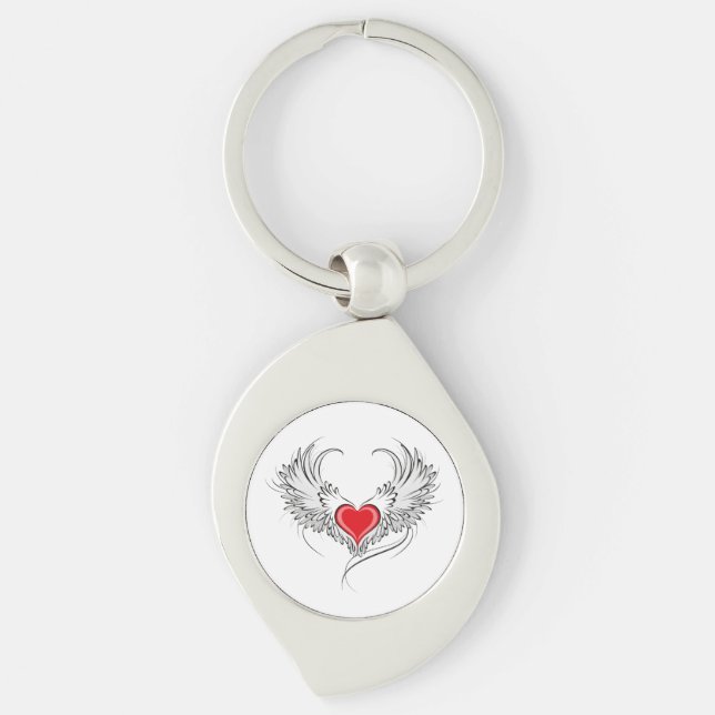 Red Angel Heart with wings Key Ring (Front)