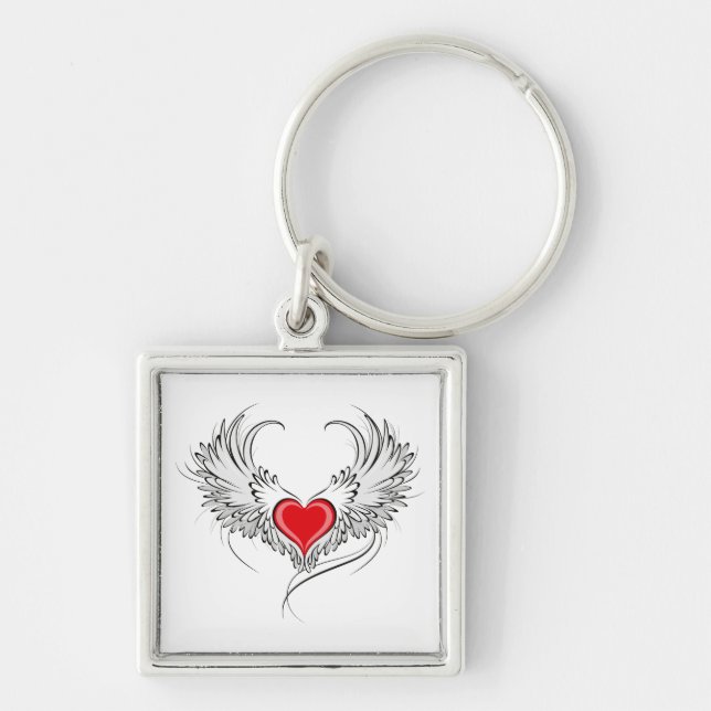 Red Angel Heart with wings Key Ring (Front)