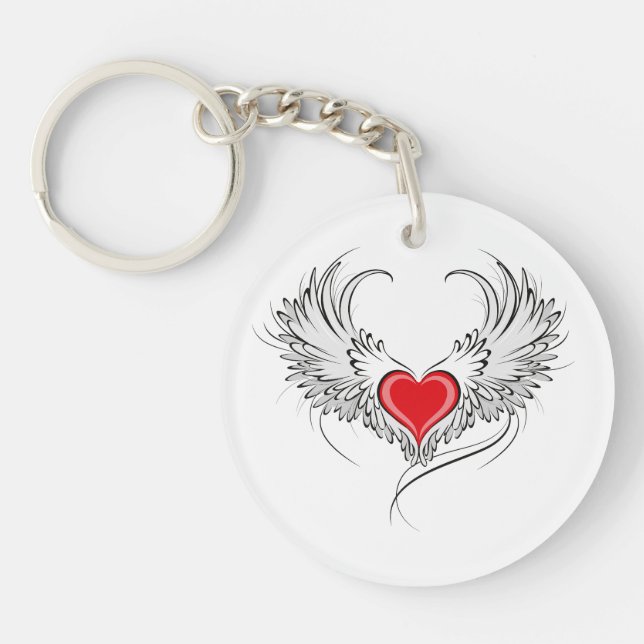 Red Angel Heart with wings Key Ring (Front)