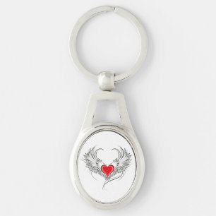 Red Angel Heart with wings Key Ring