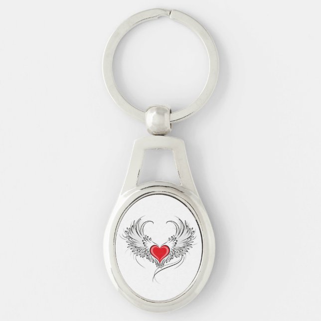 Red Angel Heart with wings Key Ring (Front)
