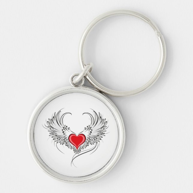 Red Angel Heart with wings Key Ring (Front)