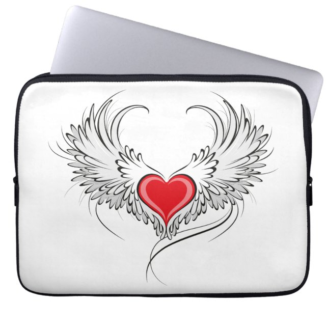 Red Angel Heart with wings Laptop Sleeve (Front)