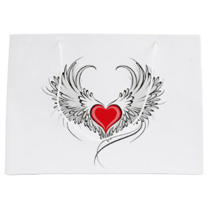 Red Angel Heart with wings Large Gift Bag
