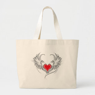 Red Angel Heart with wings Large Tote Bag