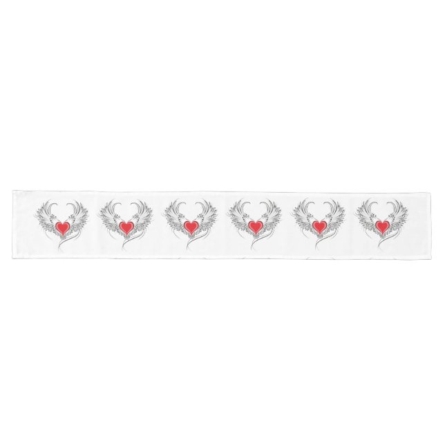 Red Angel Heart with wings Long Table Runner (Horizontal)