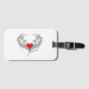 Red Angel Heart with wings Luggage Tag