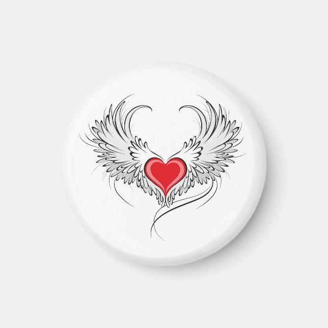 Red Angel Heart with wings Magnet (Front)