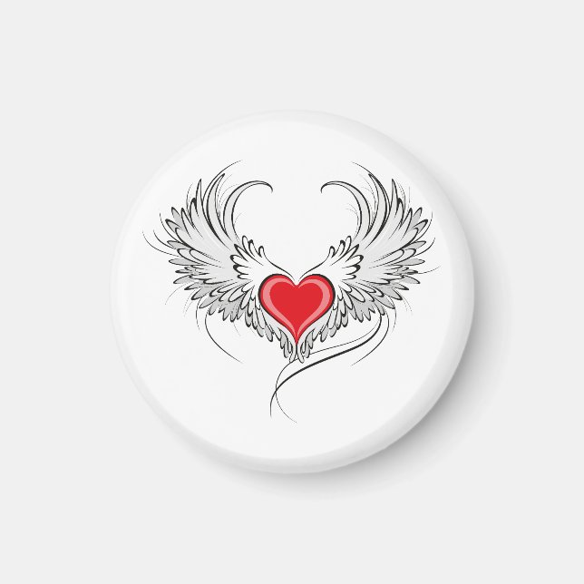 Red Angel Heart with wings Magnet (Front)