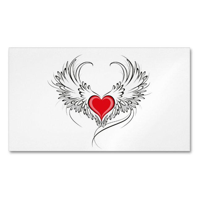 Red Angel Heart with wings Magnetic Business Card (Front)