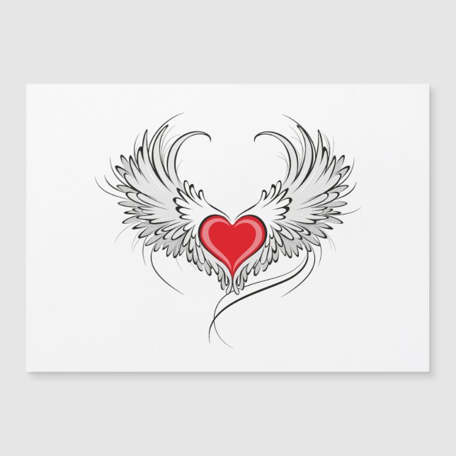 Red Angel Heart with wings Magnetic Invitation (Front)