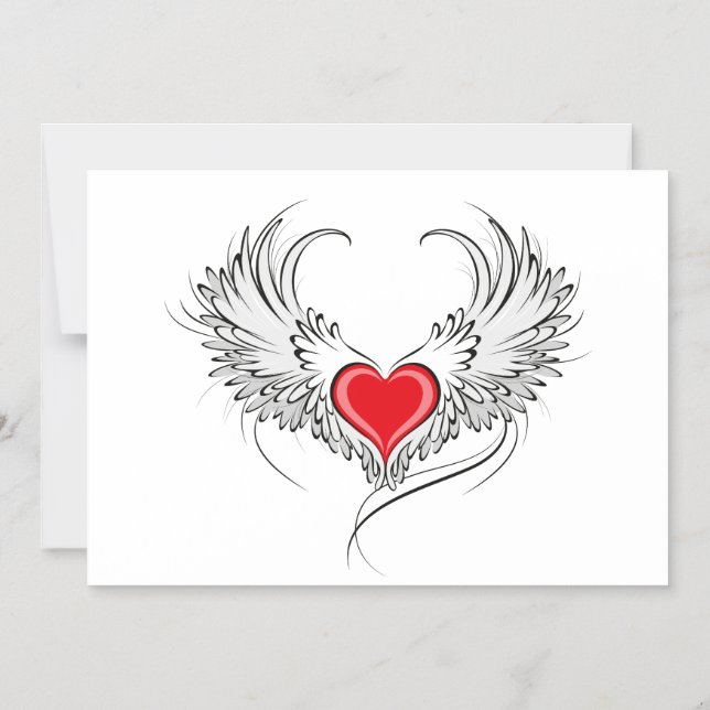 Red Angel Heart with wings Magnetic Invitation (Front)