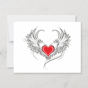Red Angel Heart with wings Magnetic Invitation