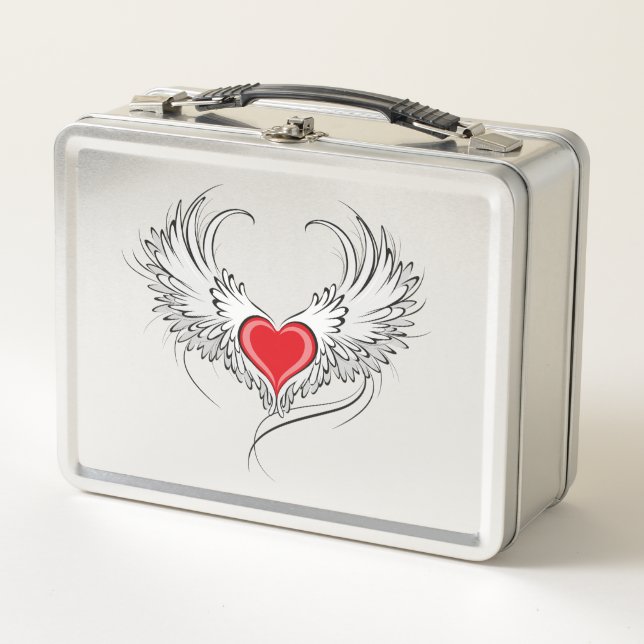 Red Angel Heart with wings Metal Lunch Box (Front)