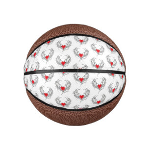 Red Angel Heart with wings Mini Basketball