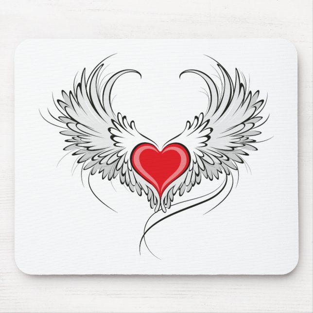 Red Angel Heart with wings Mouse Pad (Front)