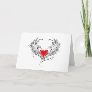 Red Angel Heart with wings Note Card