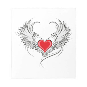 Red Angel Heart with wings Notepad