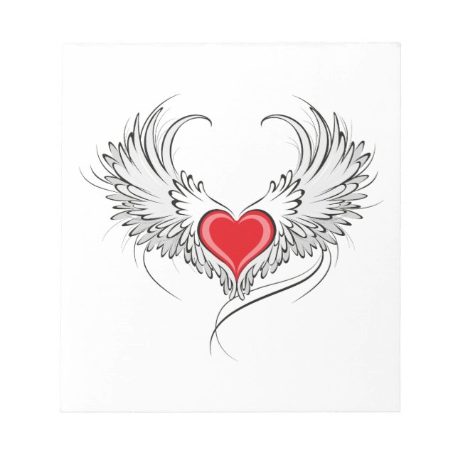 Red Angel Heart with wings Notepad (Front)