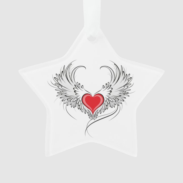 Red Angel Heart with wings Ornament (Front)