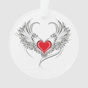 Red Angel Heart with wings Ornament